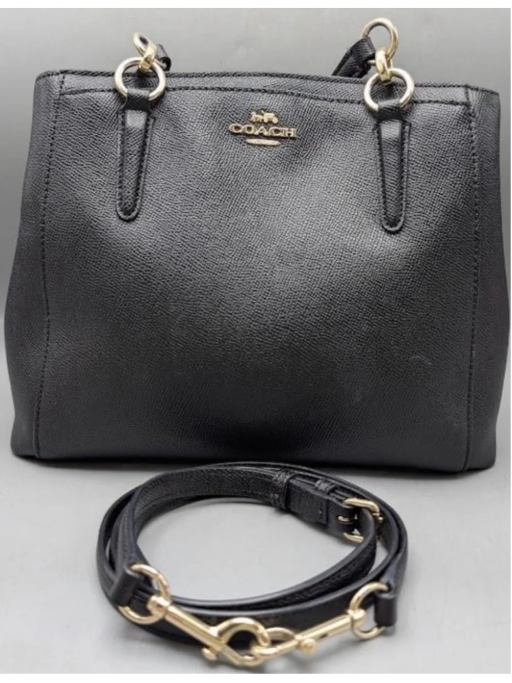 Coach Black Minetta Satchel Crossgrain Leather Handbag Crossbody Purse COA EUC!